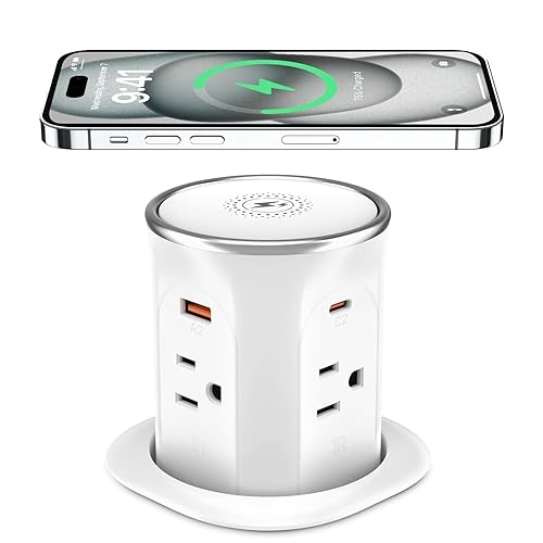 Pop Up Countertop Outlet with 15W Wireless Charger, 4 Outlets