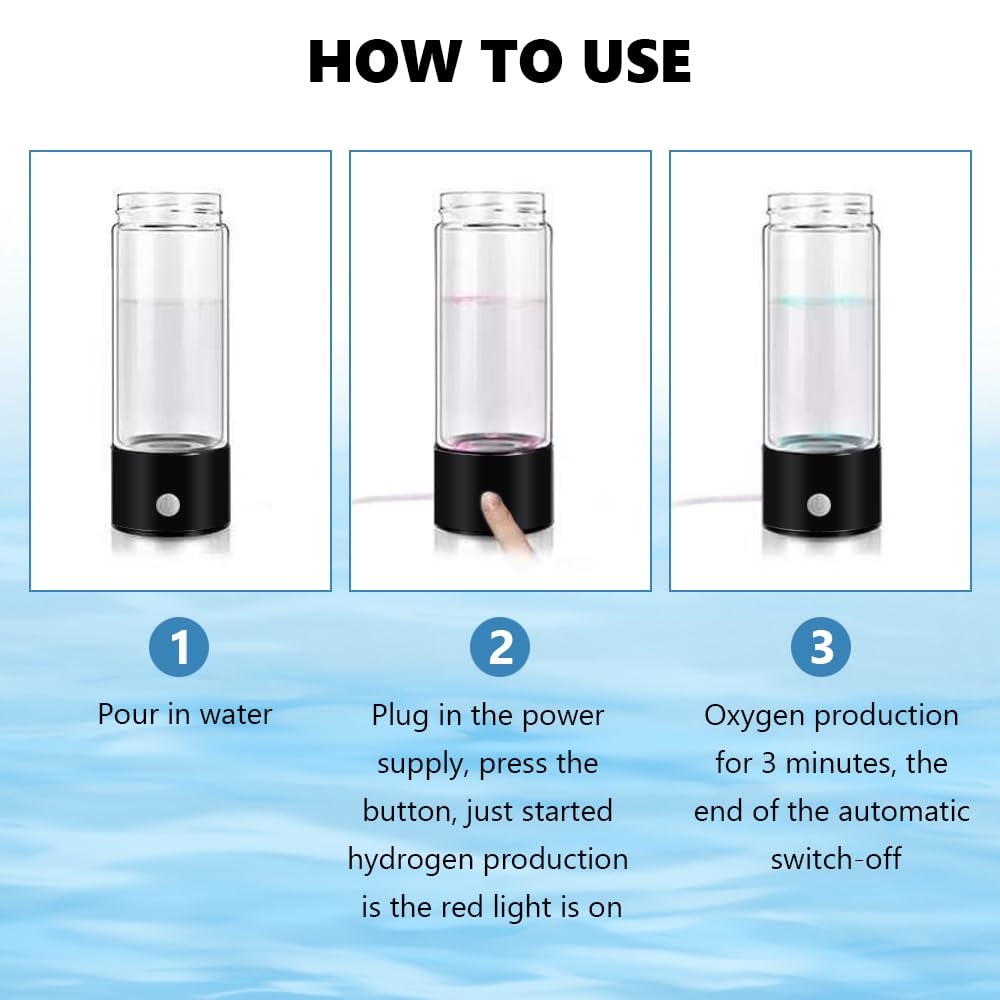 LEEZEL Generatore di Acqua Idrogenata, 420ML Portatile Tazza Ricca di Idrogeno Bottiglia, Bombola del Generatore di Idrogeno, Ricarica USB Portatile per Casa, Ufficio e Viaggi (nero)