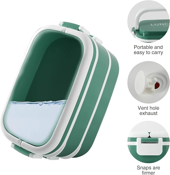 Bento Lunch Box Stackable,1400ml Containers with 4 Compartments and Cutlery, Leakproof 2 Layer Boxes, for Adults Kids Office, Microwave Dishwasher Safe (Green)