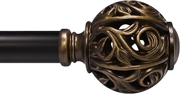 1 Inch Curtain Rod For Windows 28 to 48 Inches, Heavy-Duty Adjustable Decorative Curtain Rod With Rattan Leaf Hollow Finials For Bedroom And Living Room Bronze