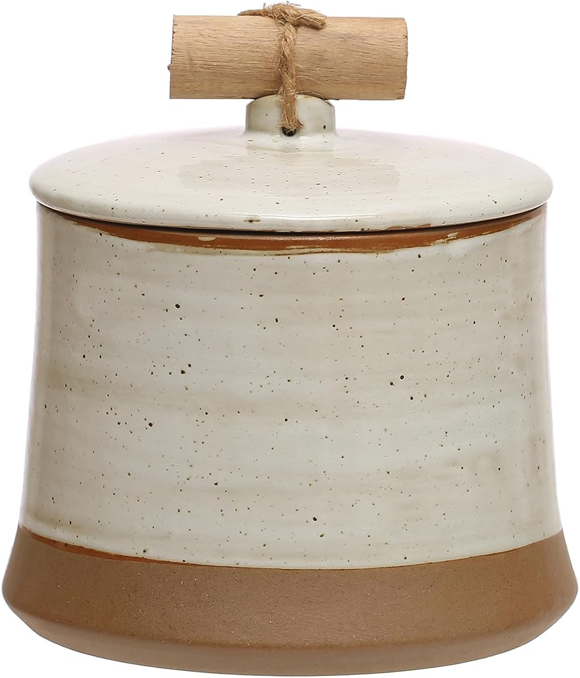 Bloomingville 5 Inches Round Stoneware Lid and Pine Wood