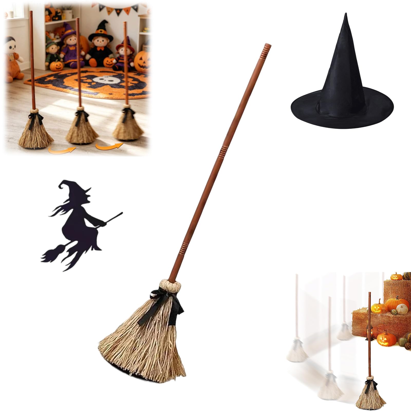 Jmwub Dancing Witch Broom, Floating Haunted Dancing Broom, Dancing Broom, Spooky Sound, Moving Witch'S Broom for Hallway, Yard, Party, Entryway, Patio, Garden (1PC)