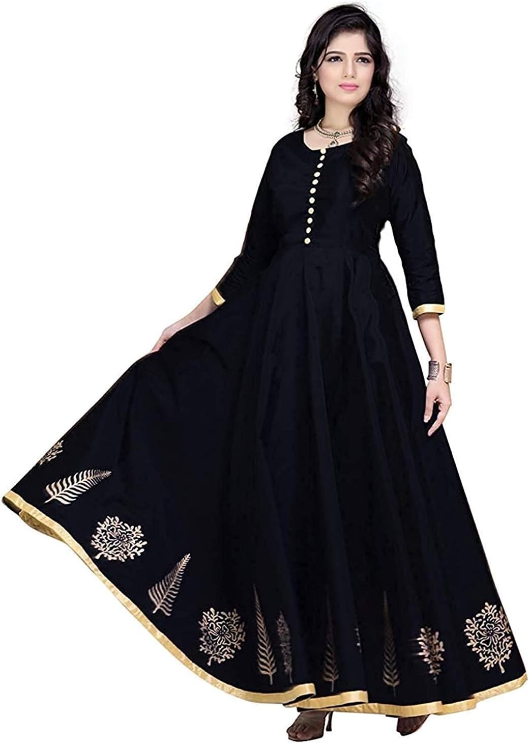Alakha Enterprise Women's Taffeta Satin Silk Dress Material Salwar Suit Gown (Black)