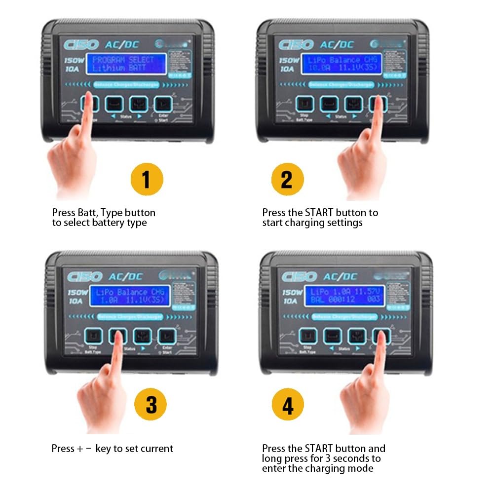 Taoke RC Hobby Lipo Balance Charger Cargador de descarga de batería AC/DC 150W 10A 1-6S Compatible con baterías inteligentes NiCd Li-ION Life NiMH LiHV PB
