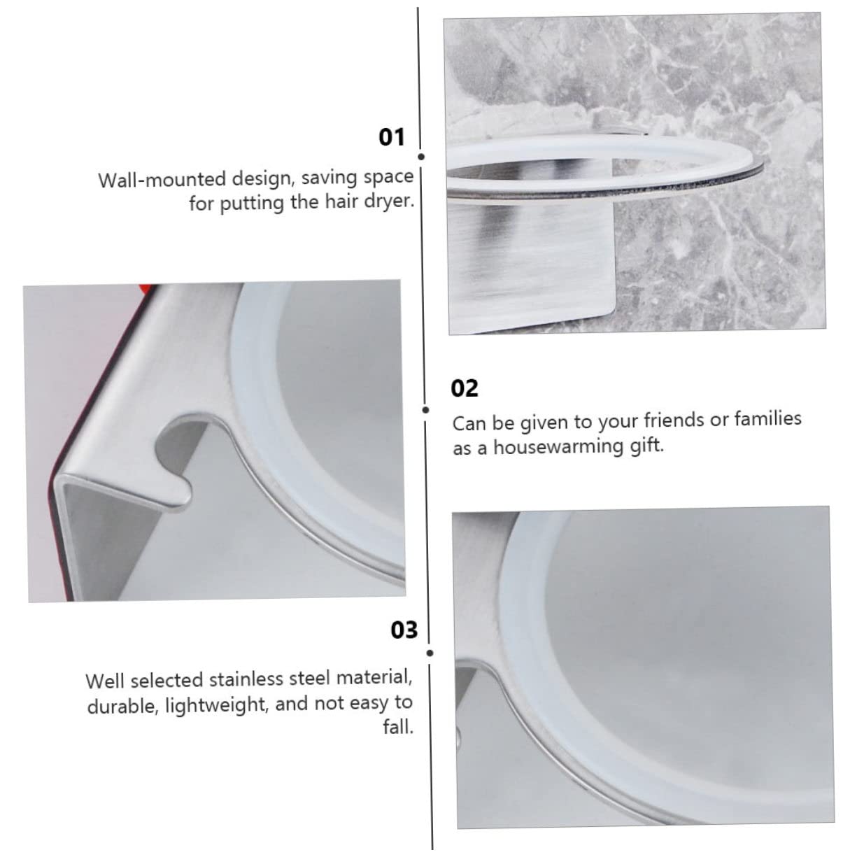 POPETPOP 3 Piezas 304 Soporte para secador de pelo soportes para estantes de pared portaherramientas para el cuidado del cabello organizador de casilleros estante para secador de pelo Metal