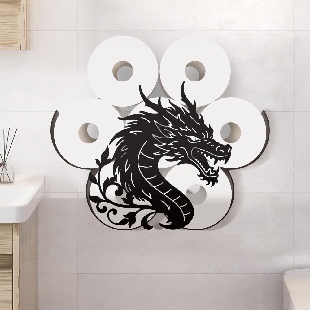 WADORN Porte-Rouleau Papier Toilette en métal Black Dragon Accessoires décoration médiévaux pour Salle de Bain avec Rangement supplémentaire pour 8 Rouleaux Décoration Amusante sur Pied Organisateur