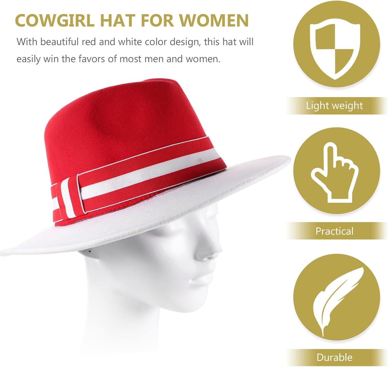 Unomor Christmas Fedora Hat for Women and Men, Red and White Wide Brim Jazz Hat, British Style Party Cap, Size 56-58cm, Holiday and Evening Dress Accessory