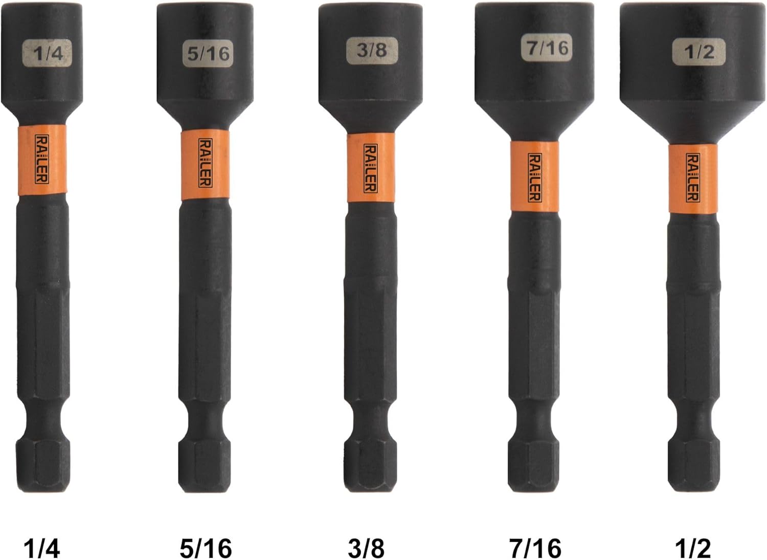 Railer Nut Driver Set - Premium 2-9/16 Inch 5-Piece Nutsetter Bit Set With A Storage Bit Holder & Carabiner