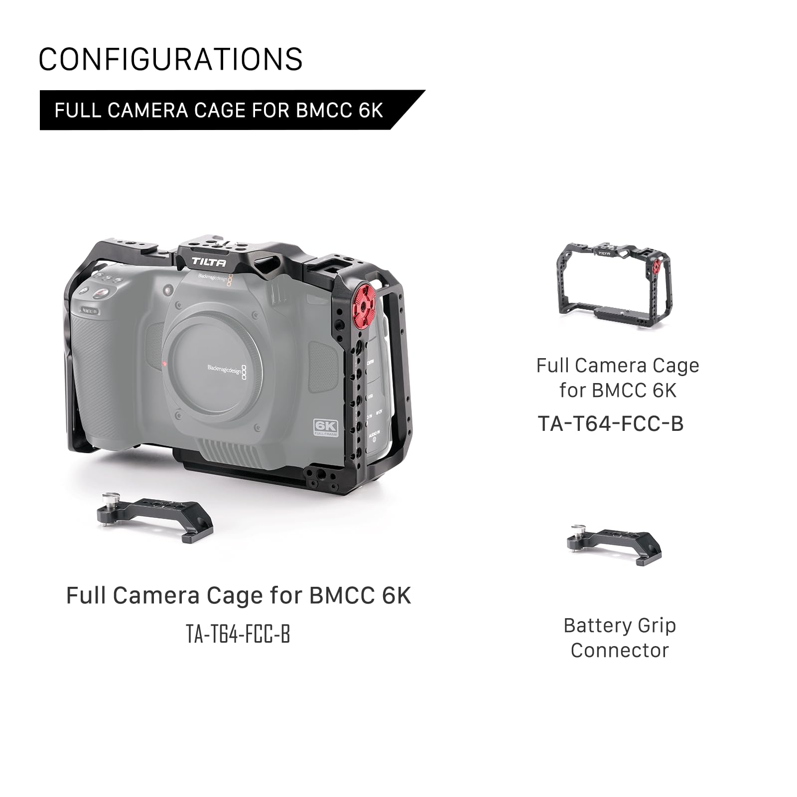 Tilta BMCC 6K Cage, Cage de caméra complète Compatible avec BMCC 6K, Blackmagic Cinema Camera 6K avec Support de Montage d'accessoires pour la poignée de Batterie - Noir TA-T64-FCC-B