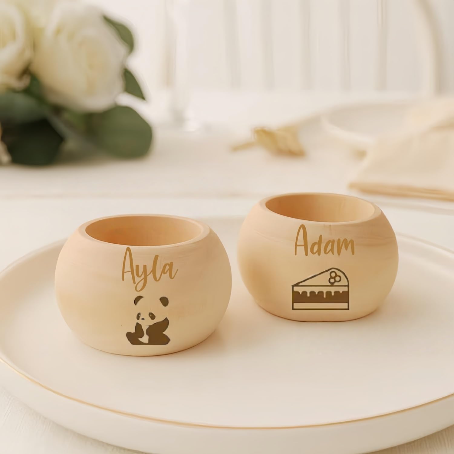 Portatovaglioli In Legno Personalizzati Con Nome, Decorazioni Da Tavola Porta Tovaglioli Con Incisione Personalizzata For La Cena Di Natale O Un Regalo Divertente For Le Vacanze(50PCS)
