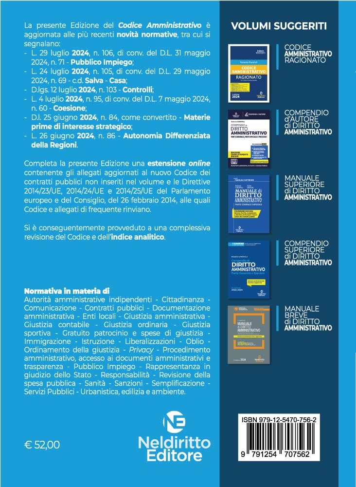 Codice amministrativo. Disciplina sostanziale, processuale e settori speciali 2024. Nuova ediz. Con espansione online