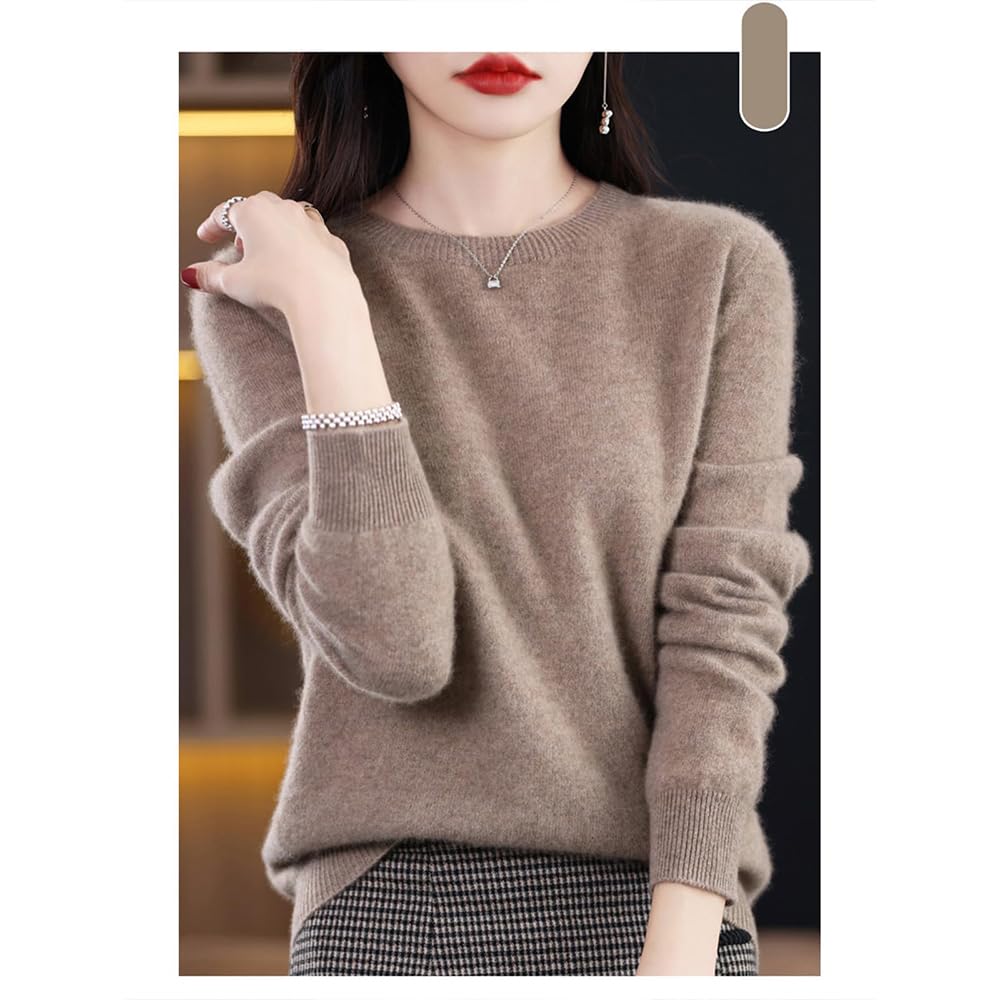Suéteres de Cachemira para Mujer, jerséis de Cachemira, suéter de Lana Merino para Mujer, suéter de Punto Ligero (Camello,L)