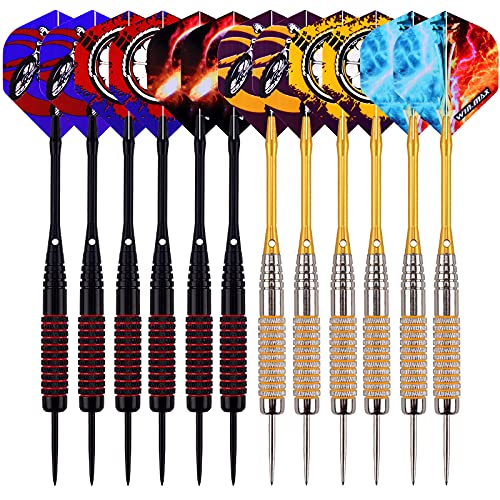 WIN.MAX Flechette Pointe Acier,12 Pièces avec Tiges en Aluminium et 12 Styles D'ailettes (Noir et Argent 2) Cover