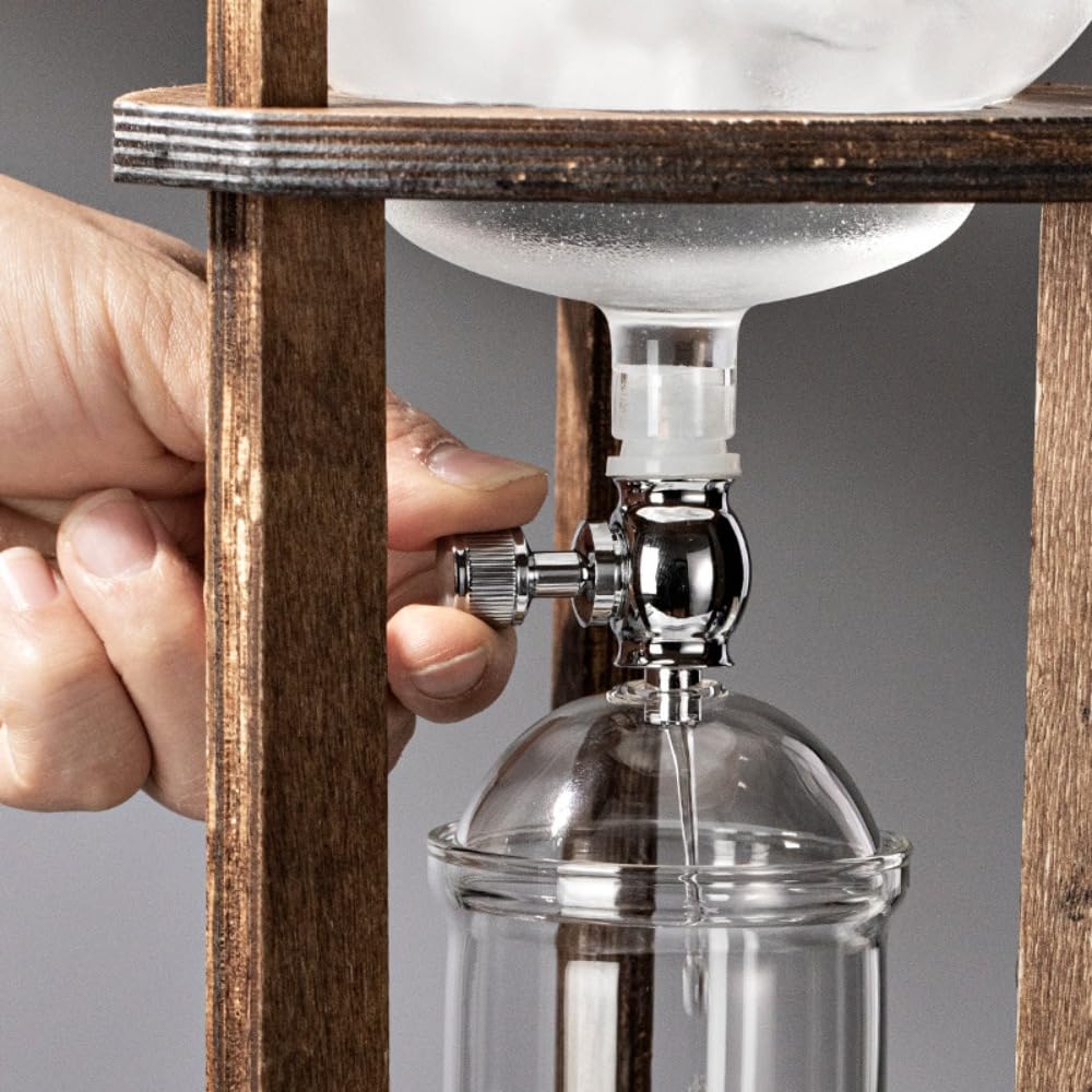 Ekspres do kawy Cold Brew z drewnianym stojakiem, szklany zestaw dzbanków do kawy, odporny na ciepło, gęsty filtr, 100 bibułek filtracyjnych, łyżka do serwowania