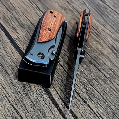 Canivete Tatico de bolso portatil pratico leve resistente cabo madeira e matal BCK x35 clip camping