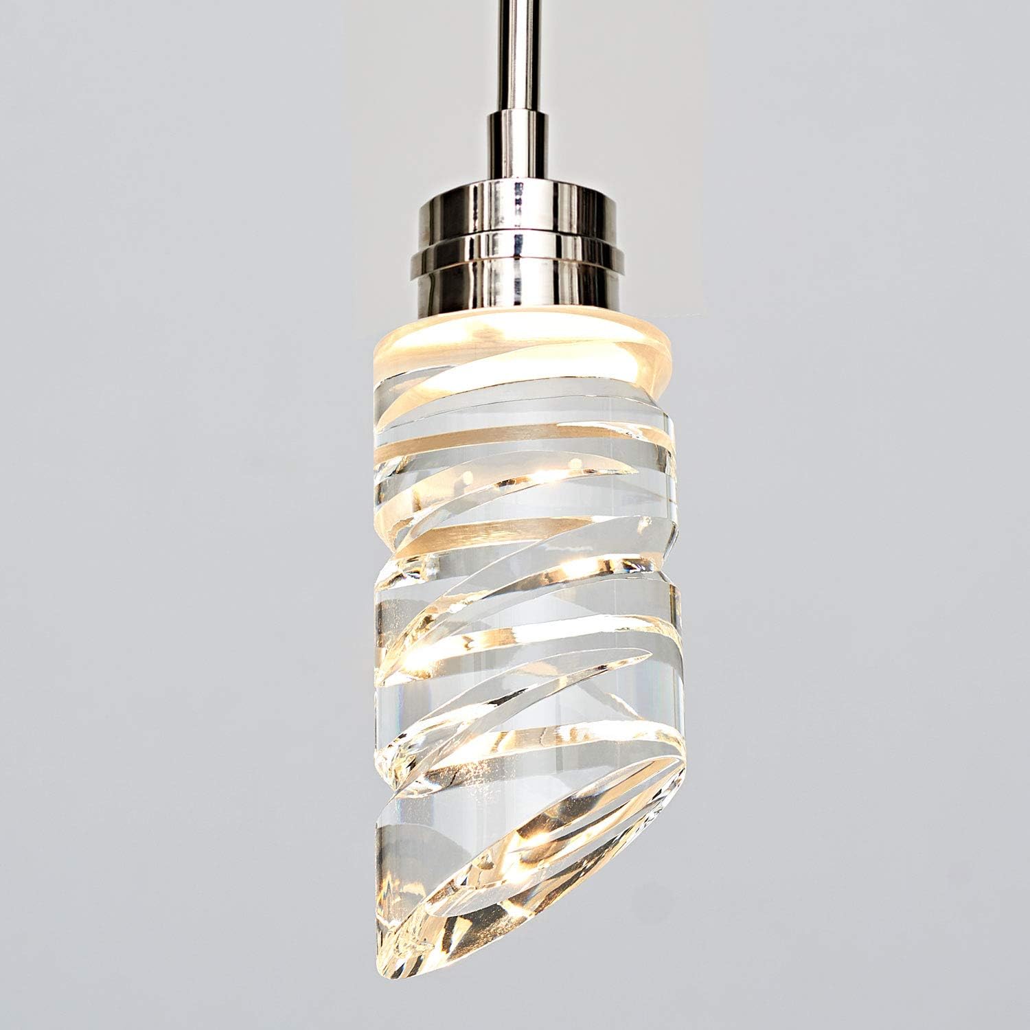 MOTINI 1-Light Cylinder Crystal Pendant Light in Silver Polished Nickel Finish LED Light Single Modern Ceiling Hanging Pendant Lighting Fixture for Kitchen Island Dining Room Bedroom