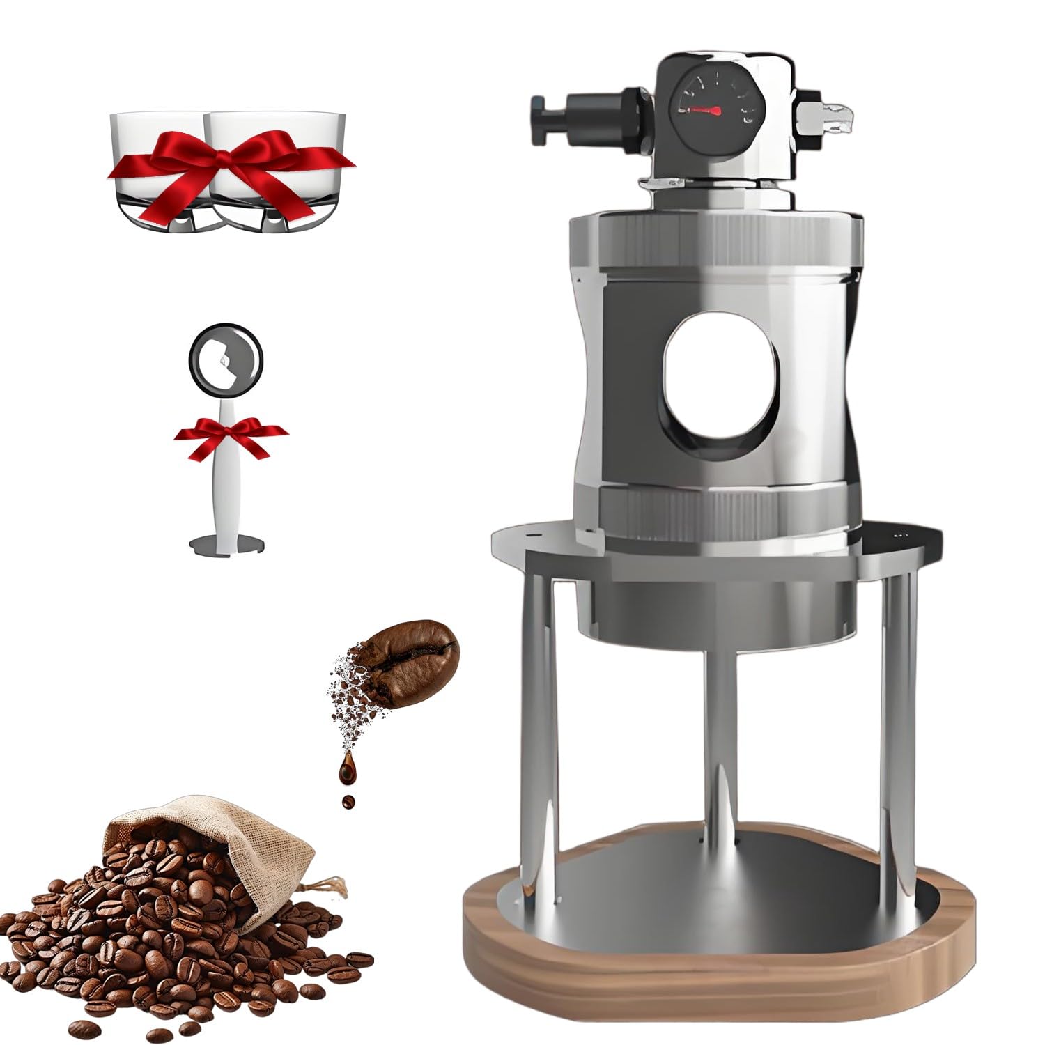 Przenośny pneumatyczny ekspres do kawy, młynek do kawy z manometrem, kolba 58mm/51mm, ręczny ekspres do espresso z ciśnieniem powietrza, do użytku kempingowego, podróżnego i domowego large