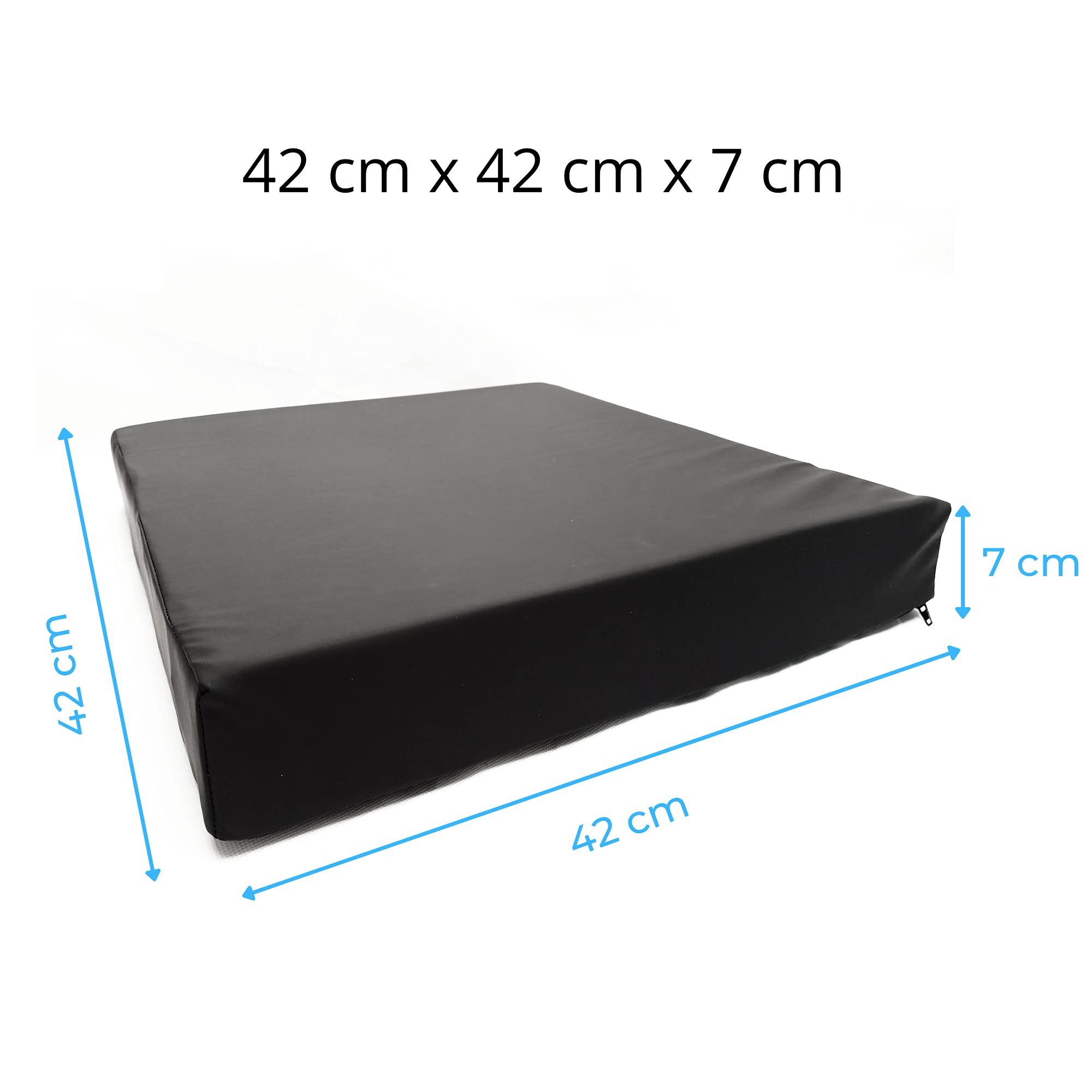 Cojín Antiescaras de Espuma Viscoelástica Laminada. Anatómico Cuadrado Negro con Funda Impermeable y Antiácaros. Postural para Prevención de Úlceras. 42x42x7CM