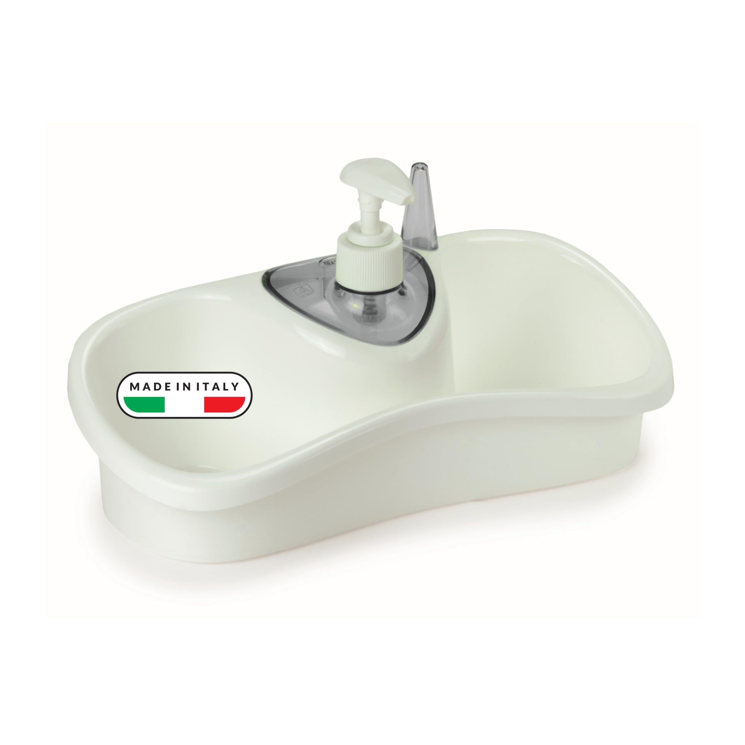 Snips White And Grey Saponello, Sponge Holder With Dispenser, Ring Holder | 26 X 11,5 X 14,5 Cm R, Made In Italy, Bpa Free