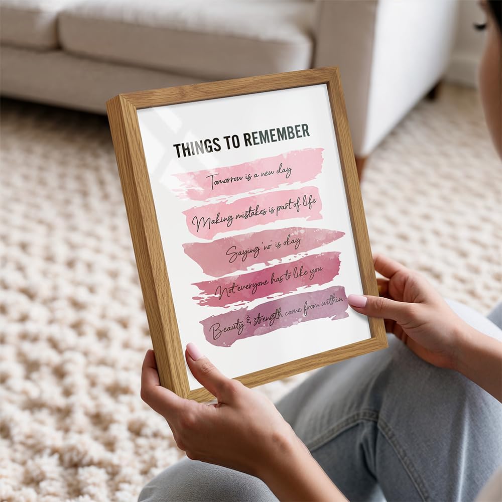 Positive Inspirational Quotes Wall Decor FRAMED - Uplifting Encouragement Gifts for Women, Girls, Teens, Daughter, Best Friend - Pink Motivational Wall Art Poster for Home Office, Bedroom, Bathroom