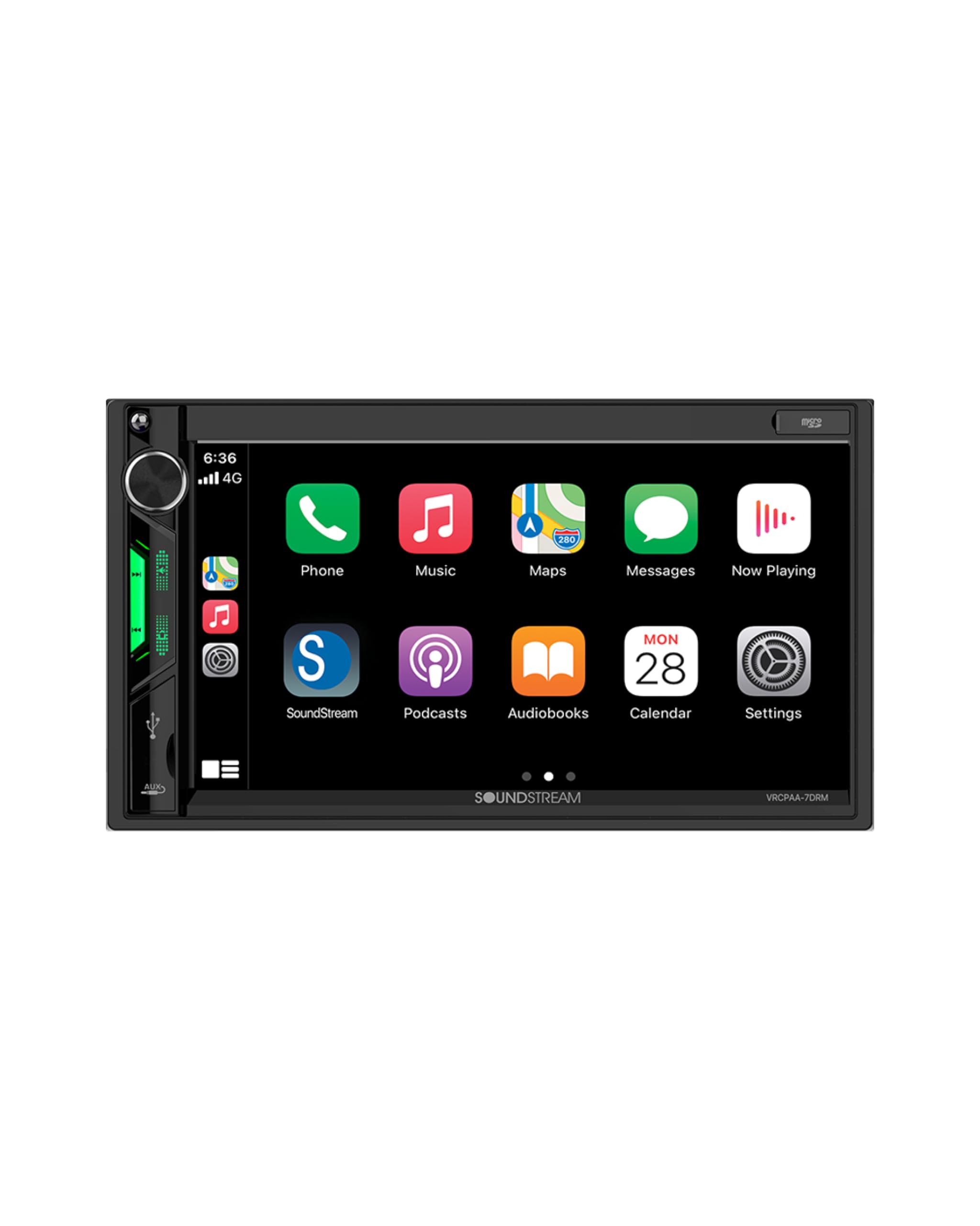 Double Din Car Stereo VRCPAA-7DRM – 7” Apple CarPlay & Android Auto Head Unit, Bluetooth Stereo for Car, AUX, USB, SD, AM/FM Radio – Mechless Double DIN Touchscreen
