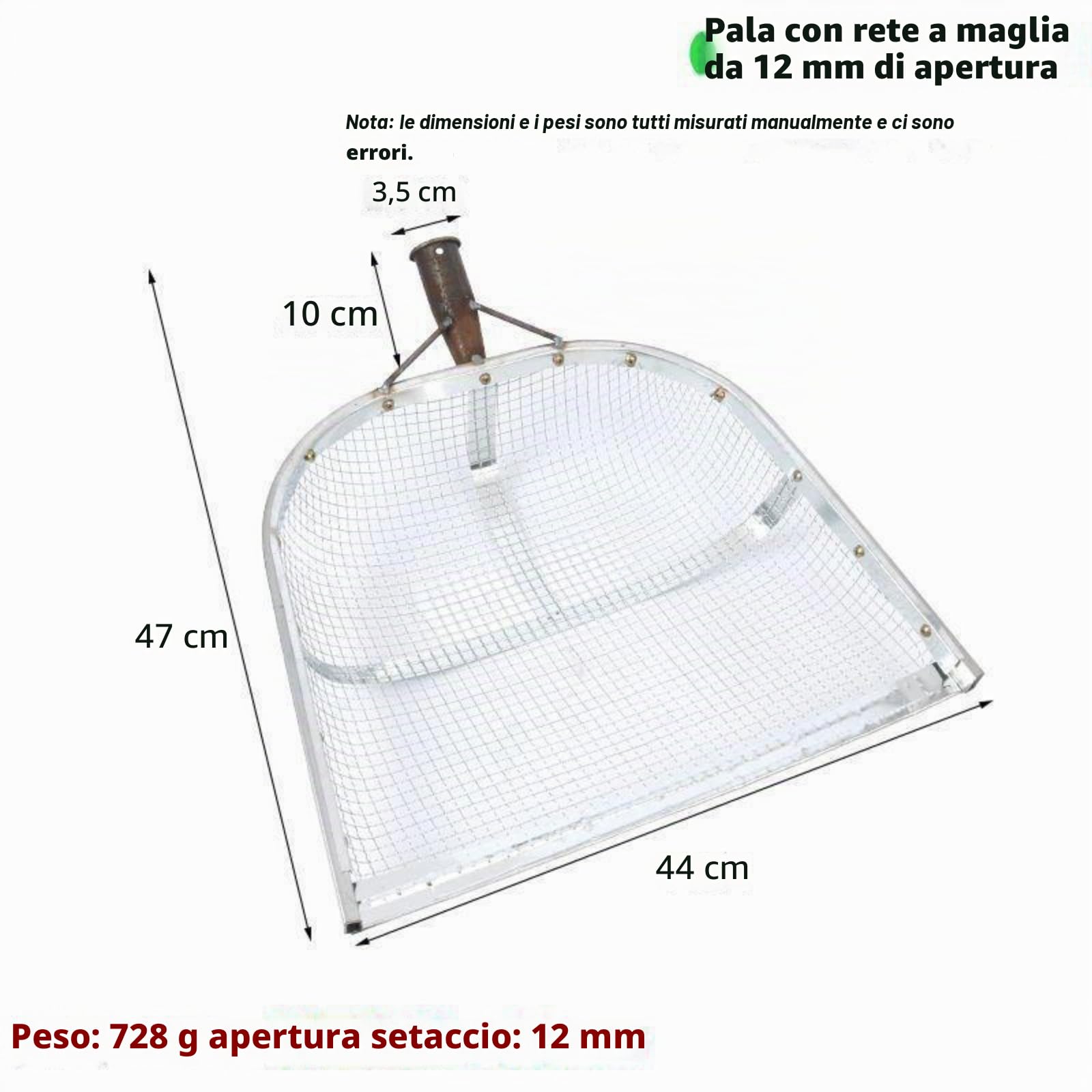 Pala per setaccio, pala per sabbia, grande giardino, pala in metallo, per escrementi di rettili, da giardino, filtro per terra efficiente per setacciare terreno, pala per cereali per mais, accessori