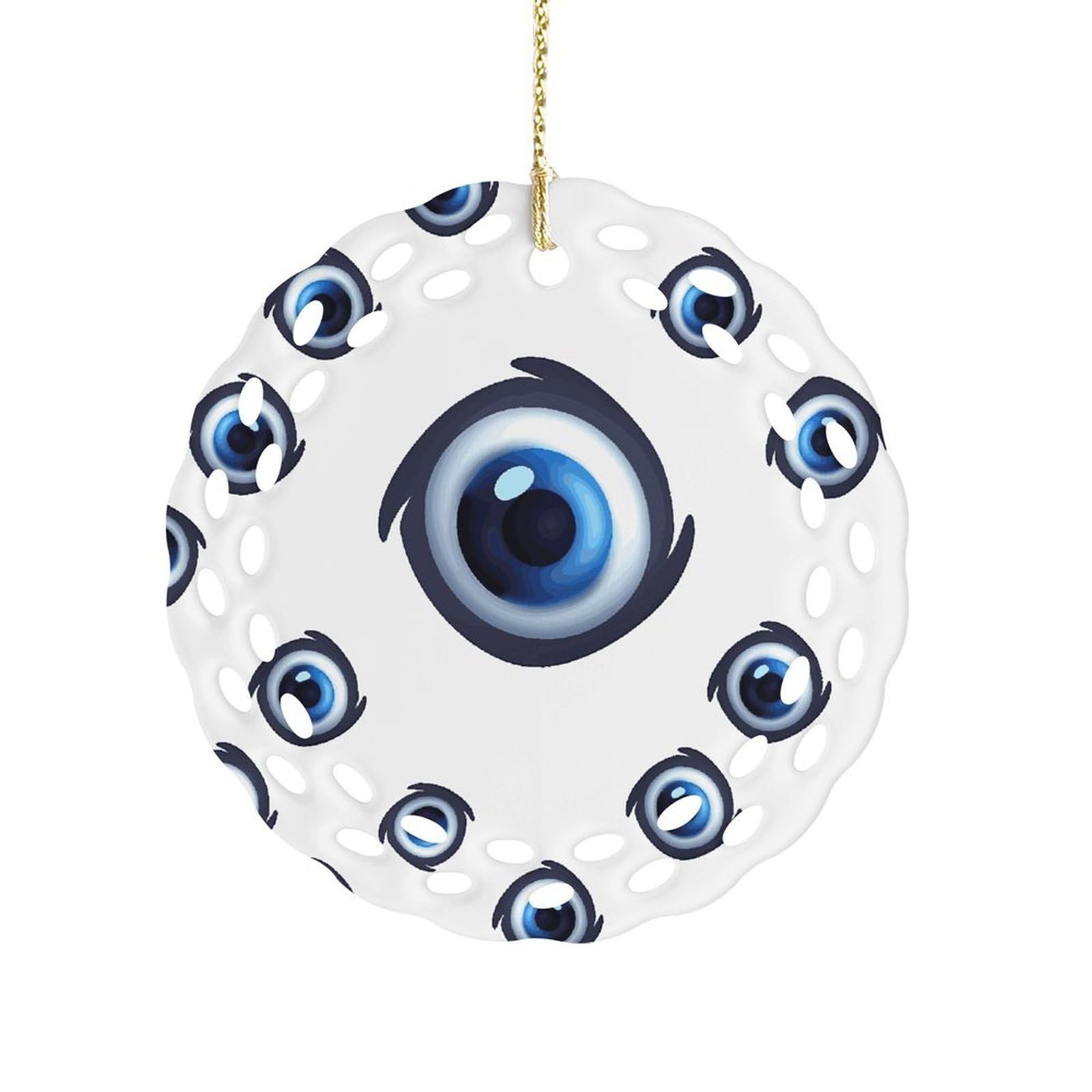 Fodpand Women's Style Evil Eyes Ceramic Ornament For Home Decor 3.2" Round Tree Decoration Christmas Ornaments For Men Double-Sided Design