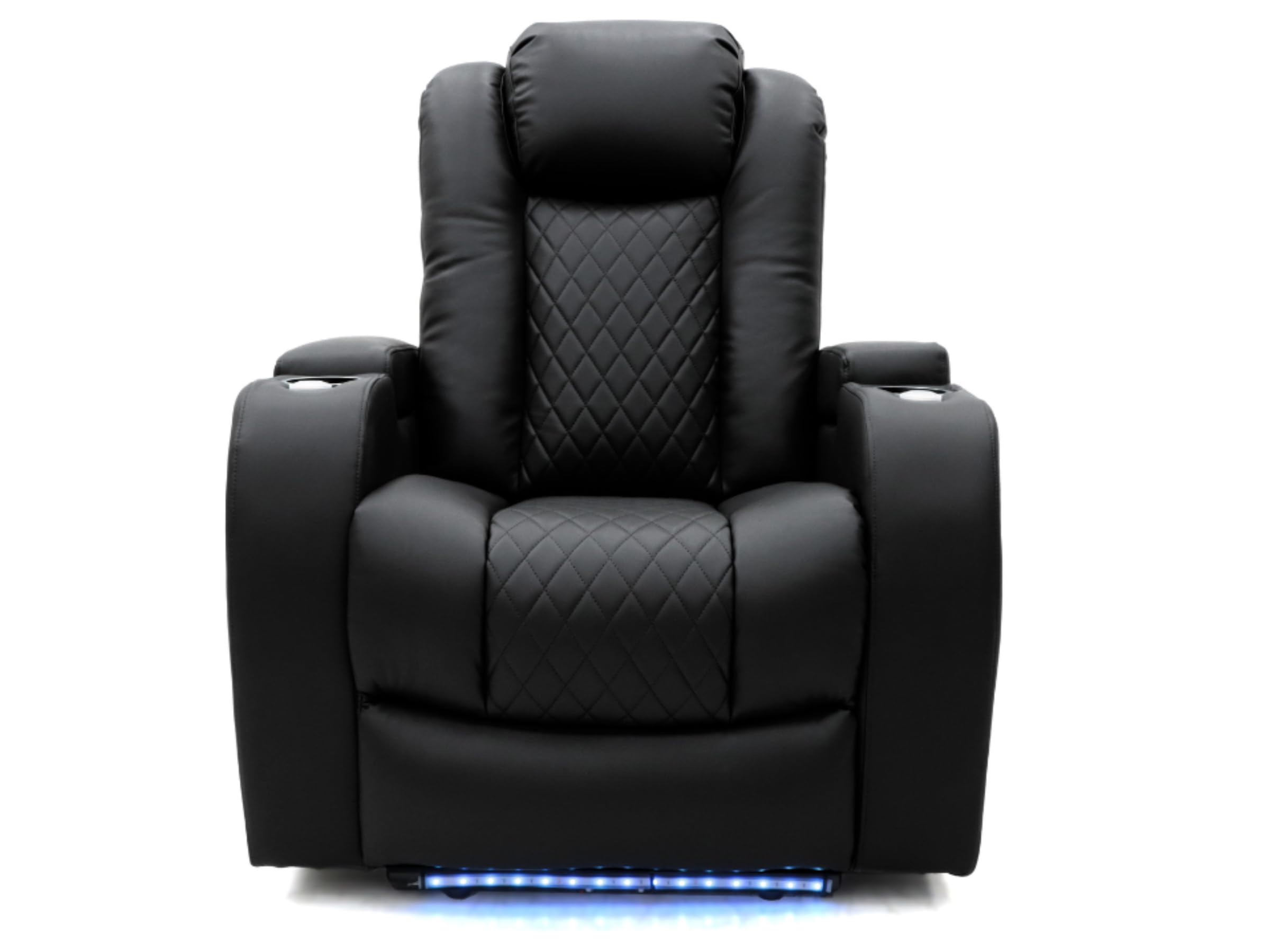 sleepkings Tech 8 Smart Electric Recliner Armchair, Black Aire Leather, Power Recline with Massage & Heat, LED Ambient Lighting, USB-C Charging Port, Cup Holder & Tray Table, Single Seater Sofa Chair