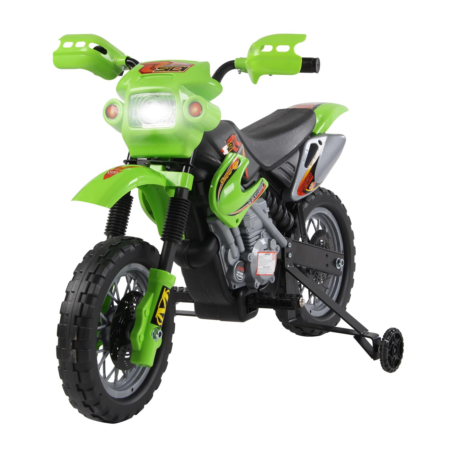 HOMCOM Elektrisches Cross-Motorrad Kind 3 bis 6 Jahre 6 V Scheinwerfer Hupe Musik 102 x 53 x 66 cm Grün und Schwarz