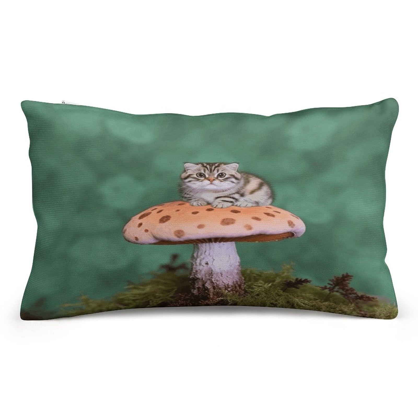 FekiLoot Cat on Mushroom Pillowcases Super Soft Cozy Lumbar Decorative Throw Pillow Covers Plush Pillow Shams with Zipper Double-Sided Decorative Pillows Shells for All Seasons