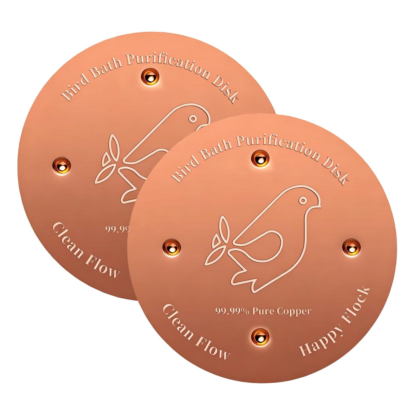 2Pcs Copper Disc for Bird Bath, 4 Inch 0.7MM Thick 99.99% Pure Copper Bird Bath Purification Disk, Four-Point Self-Cleaning Design for Outdoor Birdbaths Bowls Fountains Water Features (Gold)