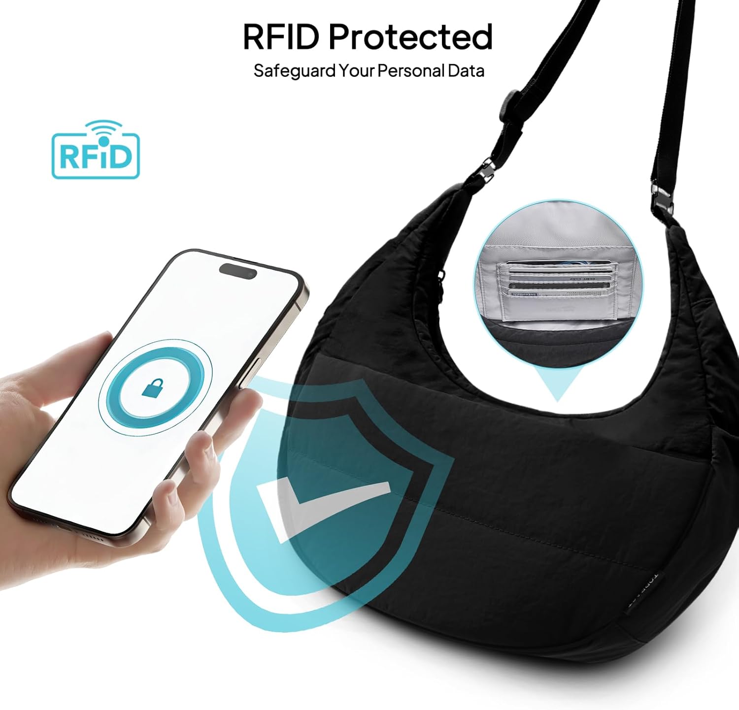 TOPEAST Shoulder Purses for Women, Crescent Hobo Bag Crossbody Bag with Water Bottle Pocket & RFID Slots for Travel