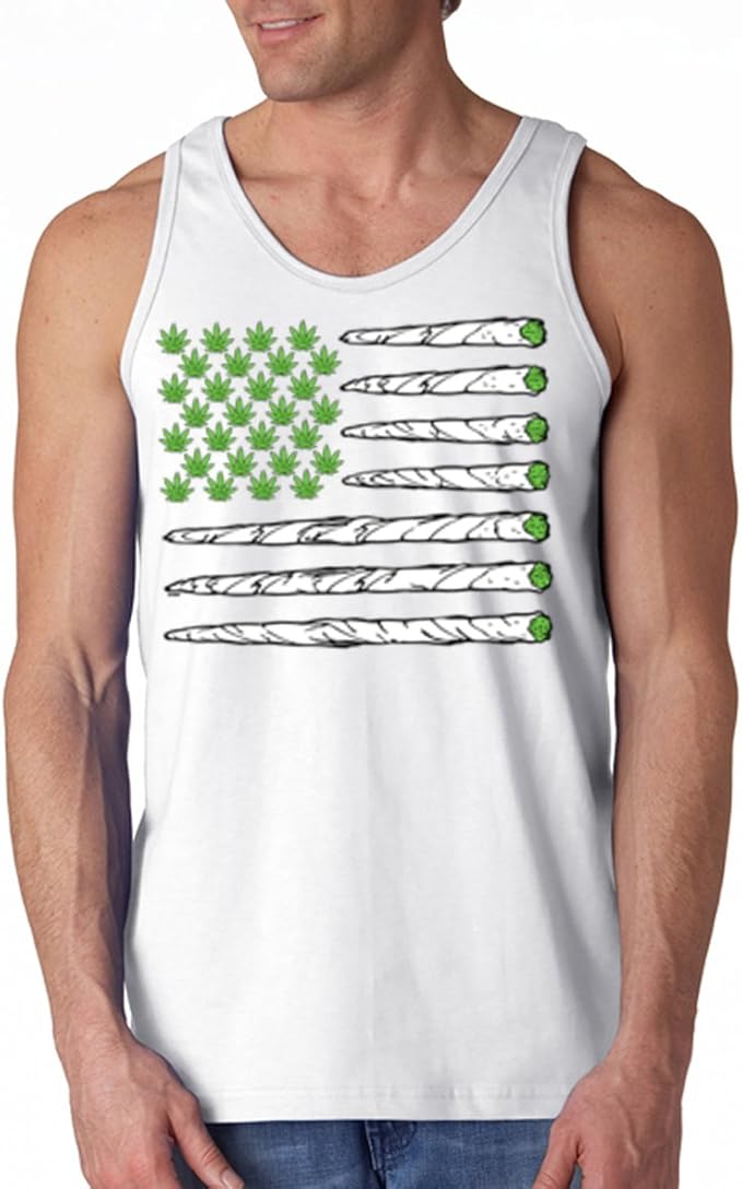 Marijuana Flag Men's Tank Top Cool Fashion Funny Weed Smoker Tank Tops White XLarge