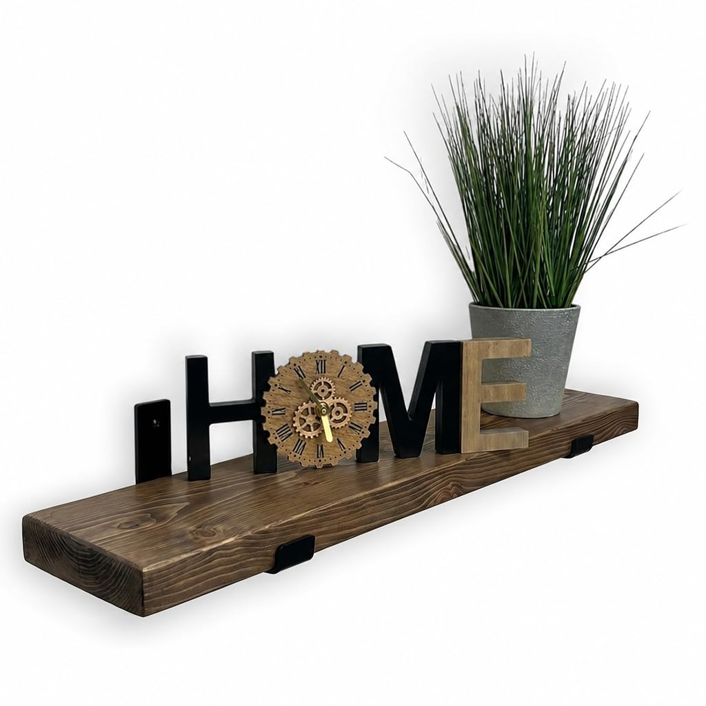 MKGT Narrow Floating Shelf – 15cm Deep Rustic Solid Wood Wall Shelf with Black Brackets – Handmade in UK for Kitchen, Bathroom, Hallway & Living Room (Walnut, 120cm)