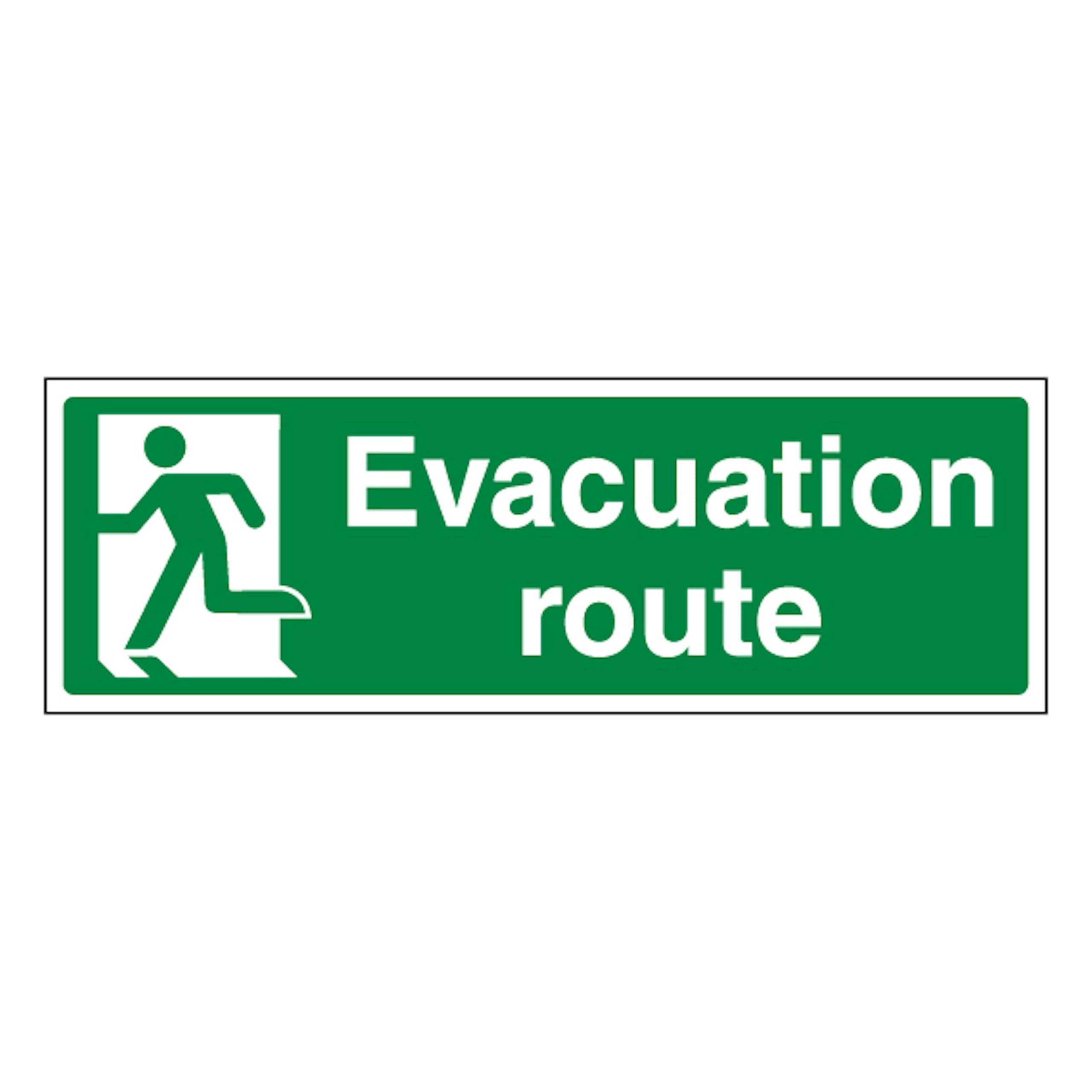 V Safety Evacuation Route Left 450 x 150 mm - 2mm Super-Tough Rigid Plastic Safety Sign
