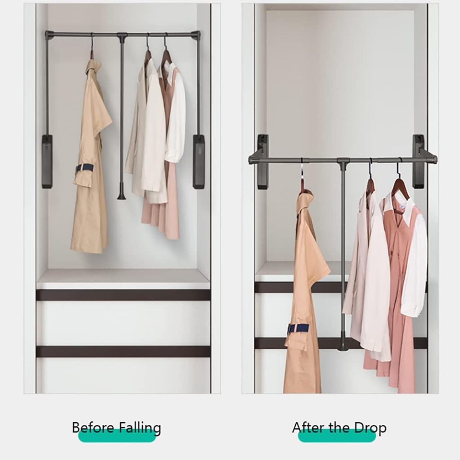 Asta per Armadio Estraibile, Sistema di Ammortizzazione Pneumatico, Appendiabiti Estraibile, Organizer per Guardaroba per Appendere Vestiti, Sistema portante per Camera da,90-122cm