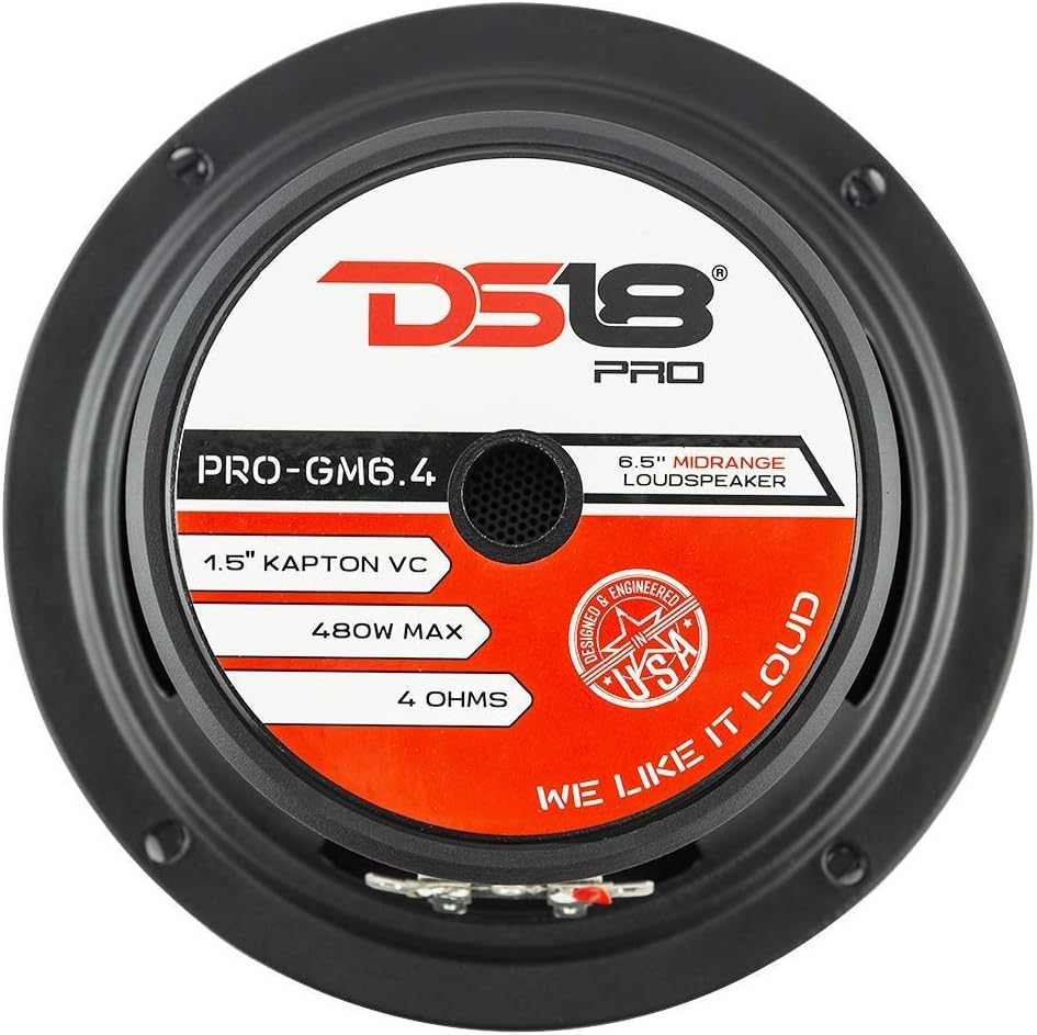 DS18 Car Audio Door Speaker Combo With Amplifier - 4 x 6.5 Midrange PRO-GM6.4 4-Ohm Speakers With 4 Channel Class D CANDY-X4B - Compact Mini Amplifier With Premium Quality Speakers