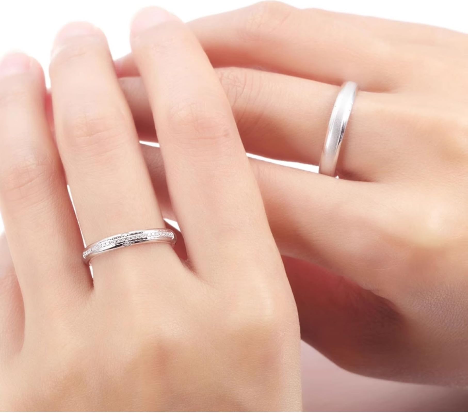 Alianzas de oro blanco con diamantes, simples anillos de boda de oro real para mujer