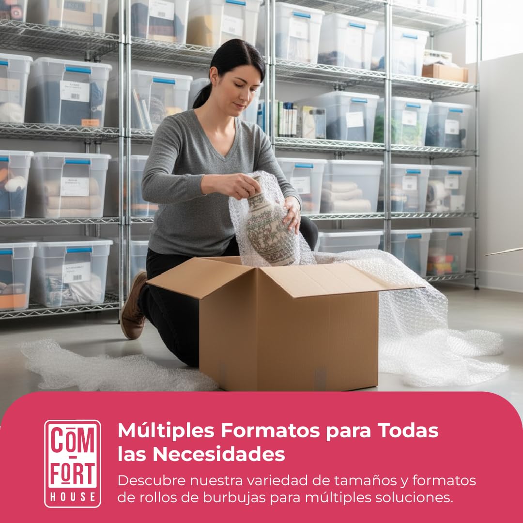 COM-FORT HOUSE- Plástico de Burbujas para Embalaje - 1 MTS x 20 MTS - Rollo Protector Resistente para Mudanzas, Envíos, Almacenaje – Corte Fácil