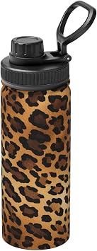 Leopard Print 18oz Vacuum Insulated Water Bottle with Spout Lid and Handle, Tiger Skin Stainless Steel Thermal Water Jug, Leakproof Flask for Gym Hiking Travel Office