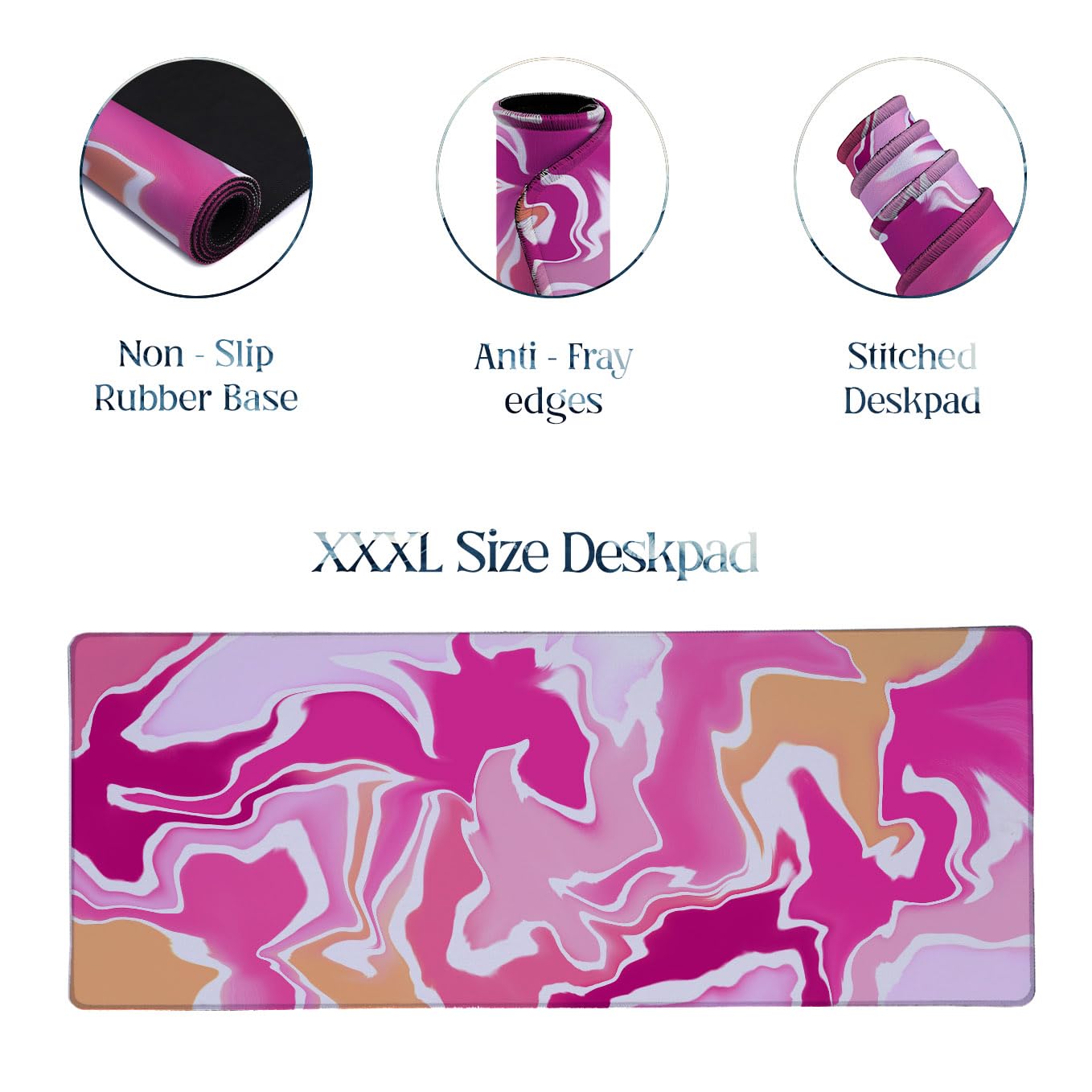 SoulAbiti Sweet Pink Peach Liquid Melt Extended Desk Pad (36x14 Inch) - Fluid Art XXL Mouse Pad - Non-Slip Rubber Base & Stitched Edges 2