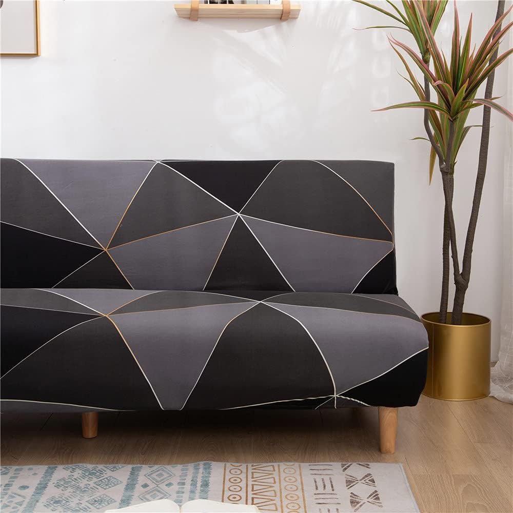 Cornasee Stretch Geometric Futon Cover Slipcovers Full Size,Fully Folding Armless Sofa Bed & Couch Protector,Machine Washable (N)