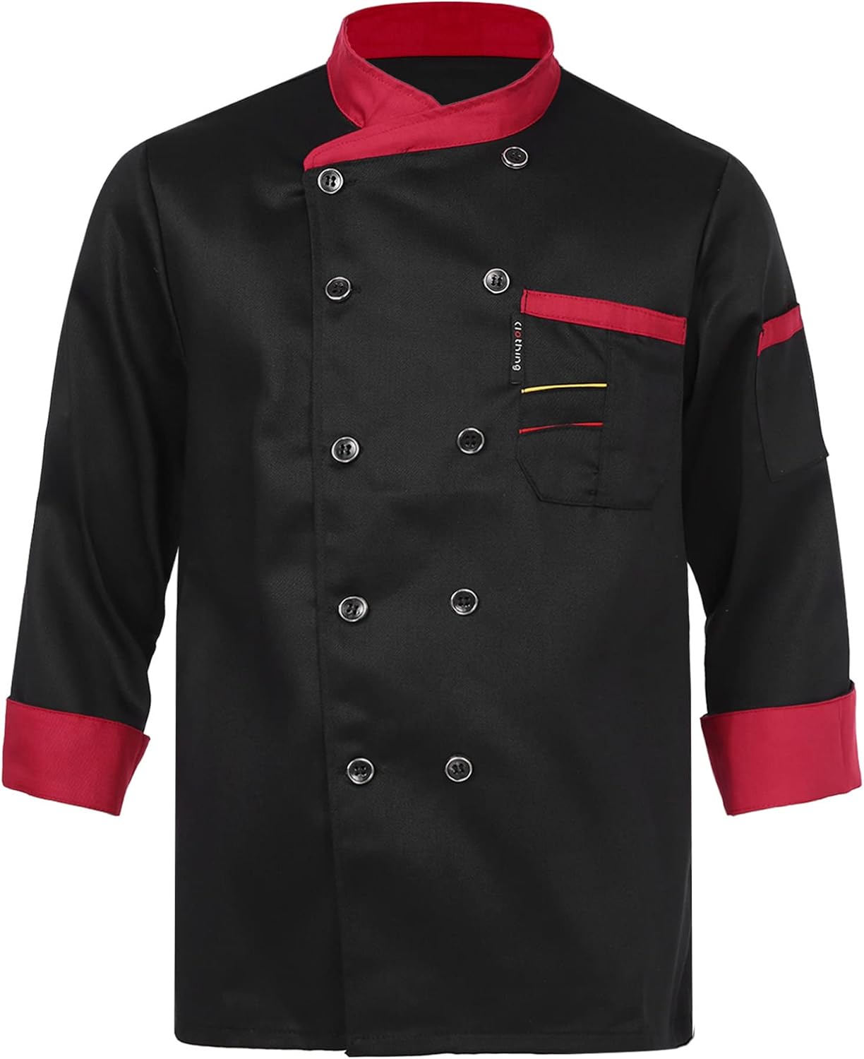 easyforever Men&Women Long Sleeve Chef Jacket Coat Contrast Color Kitchen Restaurant Work Uniform with Pockets