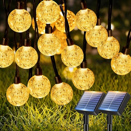 btfarm 4 Paquete 10M Guirnaldas Luces Exterior Solar, 30LED Luces Solares Led Exterior Jardin, 8 Modos Impermeable Cadena de Guirnalda Solar Cristal, Terraza, Patio, Fiesta, Navidad, Blanco Cálido