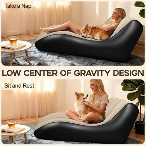 Tutamaz Aufblasbares Sofa, Lounge Sessel aufblasbar, Wasserdichtes Luftsofa Aufblasbares, Aufblasbare Couch, Bequemes Luftsofa für Drinnen & Draußen, für Camping, Zuhause, Khaki