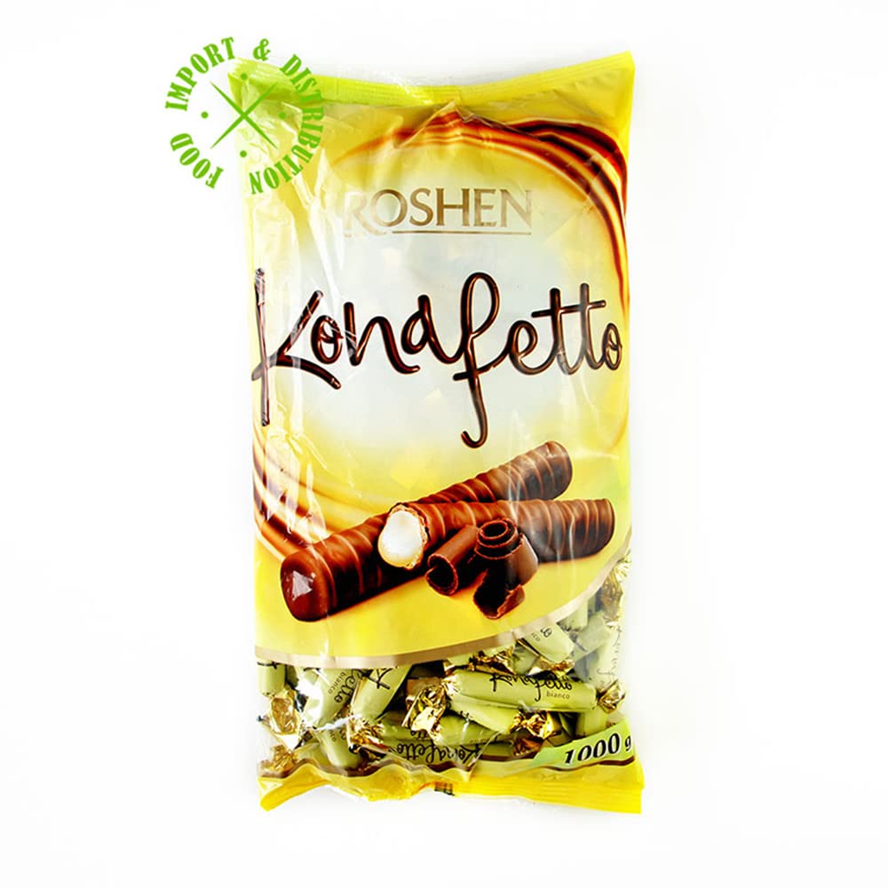 Roshen Chocolate Covered Wafer Candy Konafetto Bianco Condensed Milk-Cream Filling, Delicious, Flavorful Sweets Bulk Candy 2.204lb/1kg