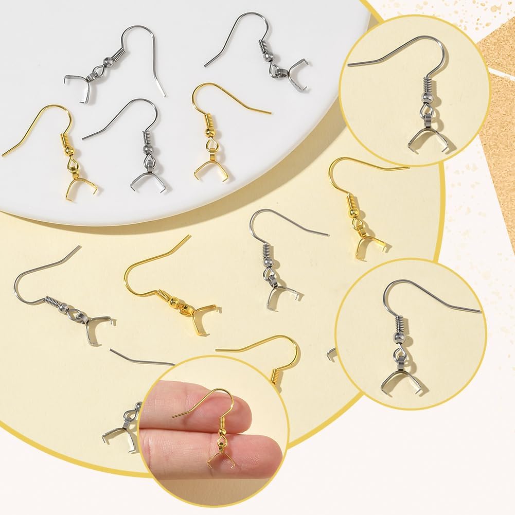 SUNNYCLUE 1 Box 60pcs Pinch Bail Earring Hooks Earring Hooks Findings 304 Stainless Steel Metal Silver Gold Fish French Ear Wires with Bails Clasp for Jewelry Making Women Christmas DIY Gifts Supply