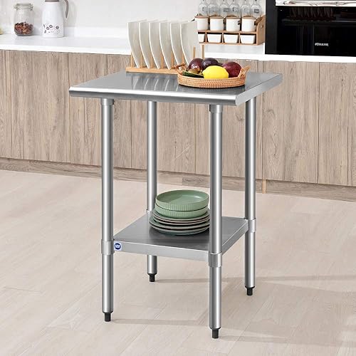 Vista 139 de Rockpoint - Mesa de acero inoxidable para preparación y trabajo con protector contra salpicaduras, 24 x 36 pulgadas; para cocina comercial, metal
