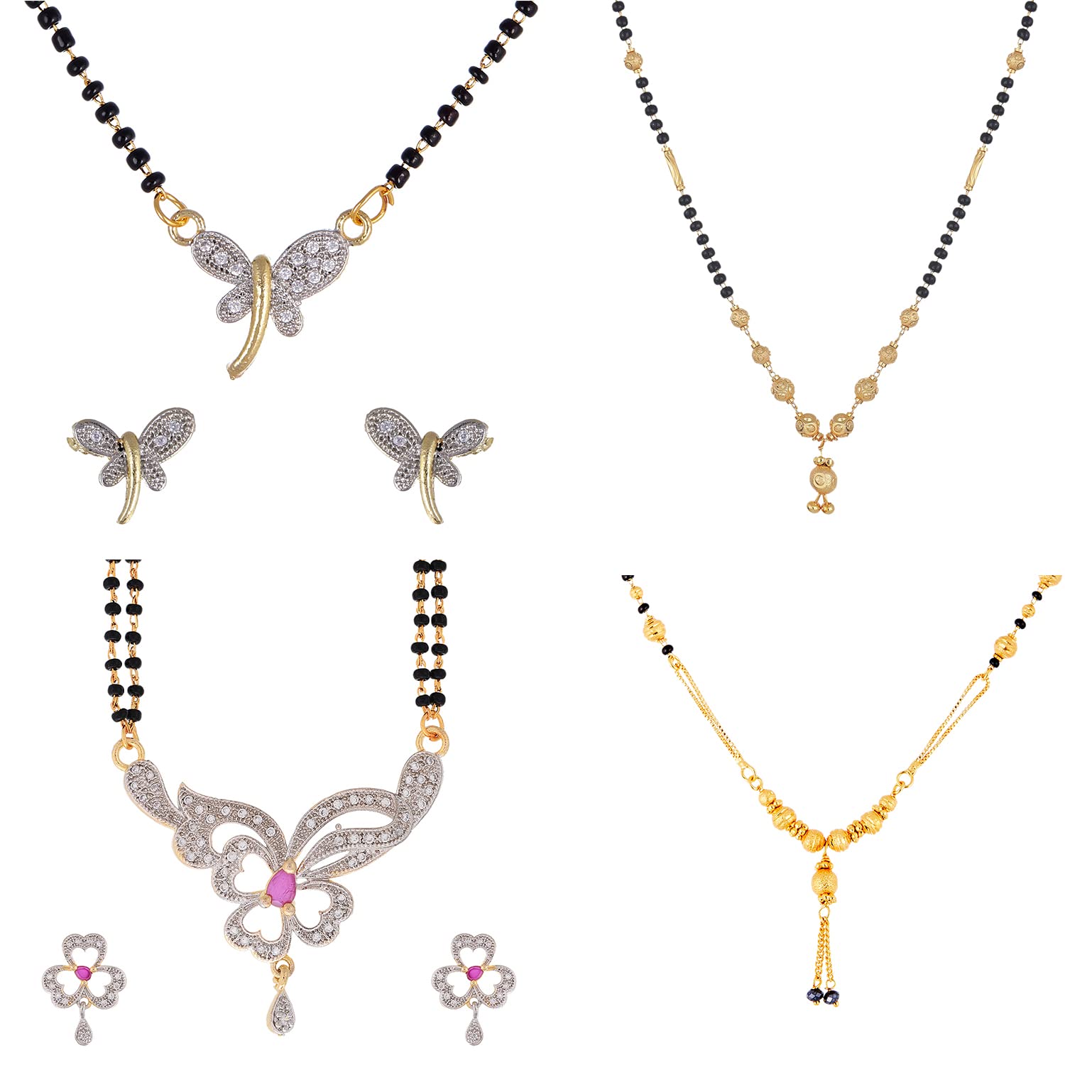 ZENEME Jewellery Gold Plated American Diamond Combo of 4 Mangalsutra Pendant with Chain & Earring Set Jewellery for Women (B09P5KBVJ1) Amazon Price History, Amazon Price Tracker