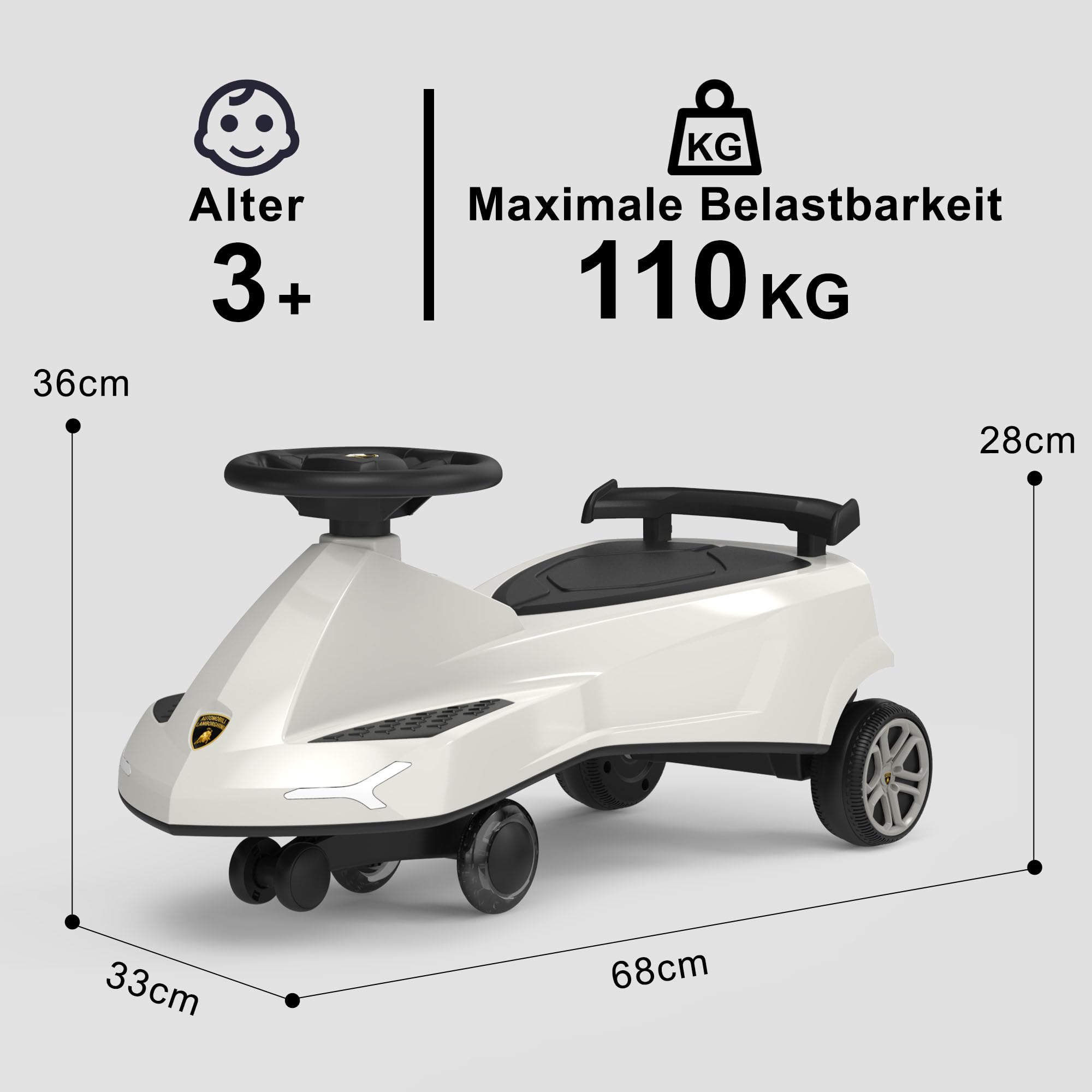 Rutschauto für Kinder ab 3 Jahren, TwistCar Wiggle Car Wackelauto Rutschfahrzeug mit Leuchtrollen, Musik & Stauraum, BPA frei, 2-Sitzer bis 100 kg